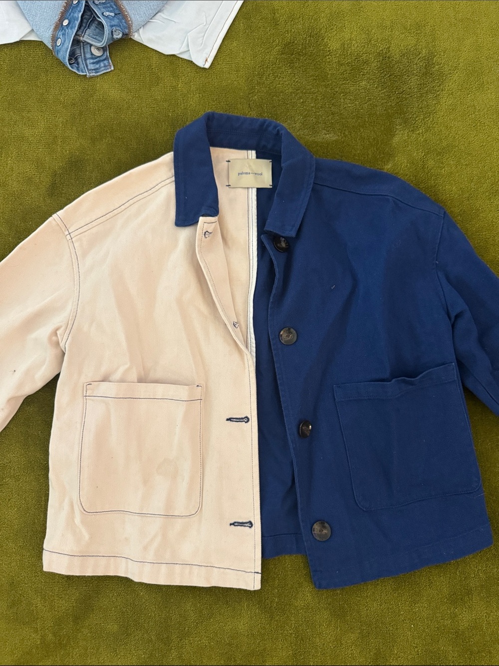 PALOMA WOOL Two-Tone Beige and Navy Workwear Jacket